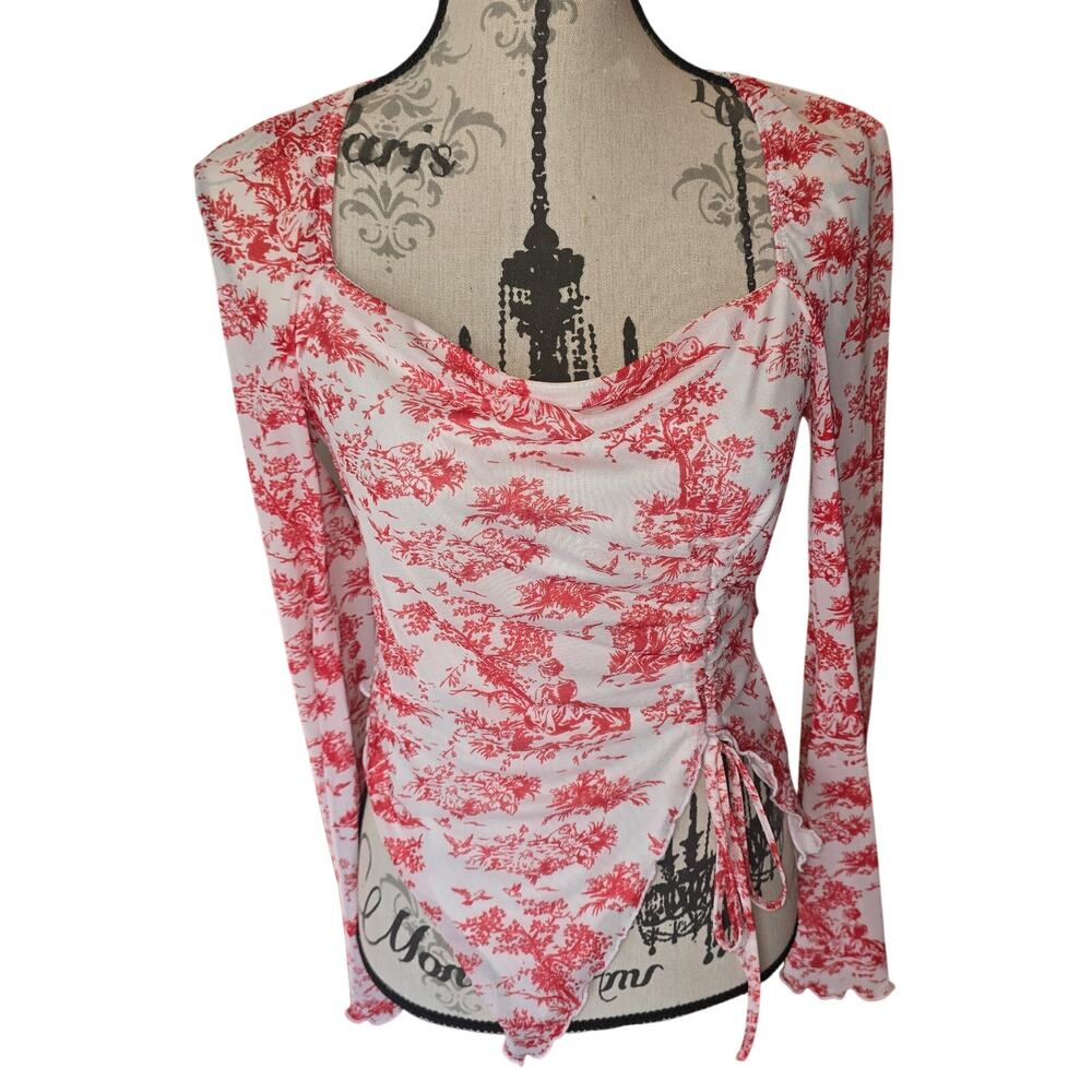Y2k Cottagecore Red White Crop Top Asymmetrical Size S Shein